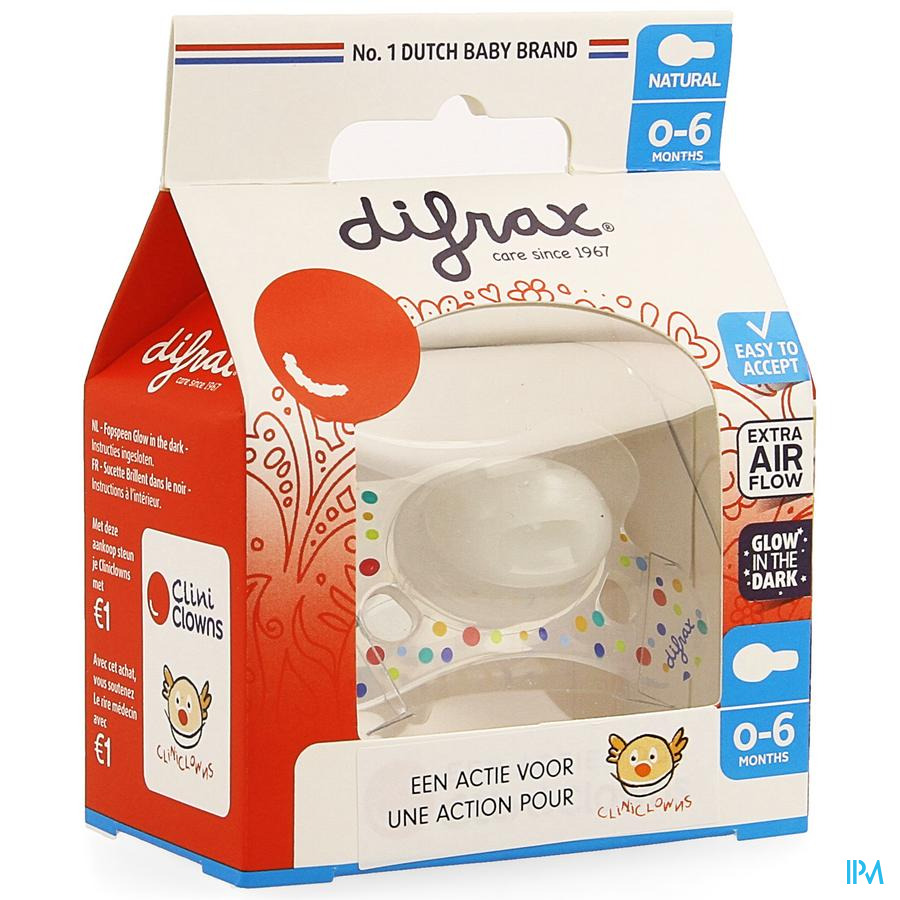 Difrax Sucette Natural 0- 6m Cliniclowns