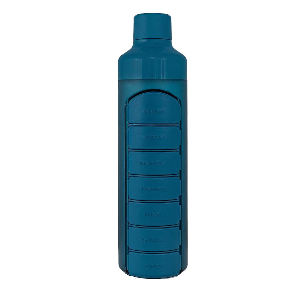Yos Water Bottle & Pill Box Weekly Bold Blue