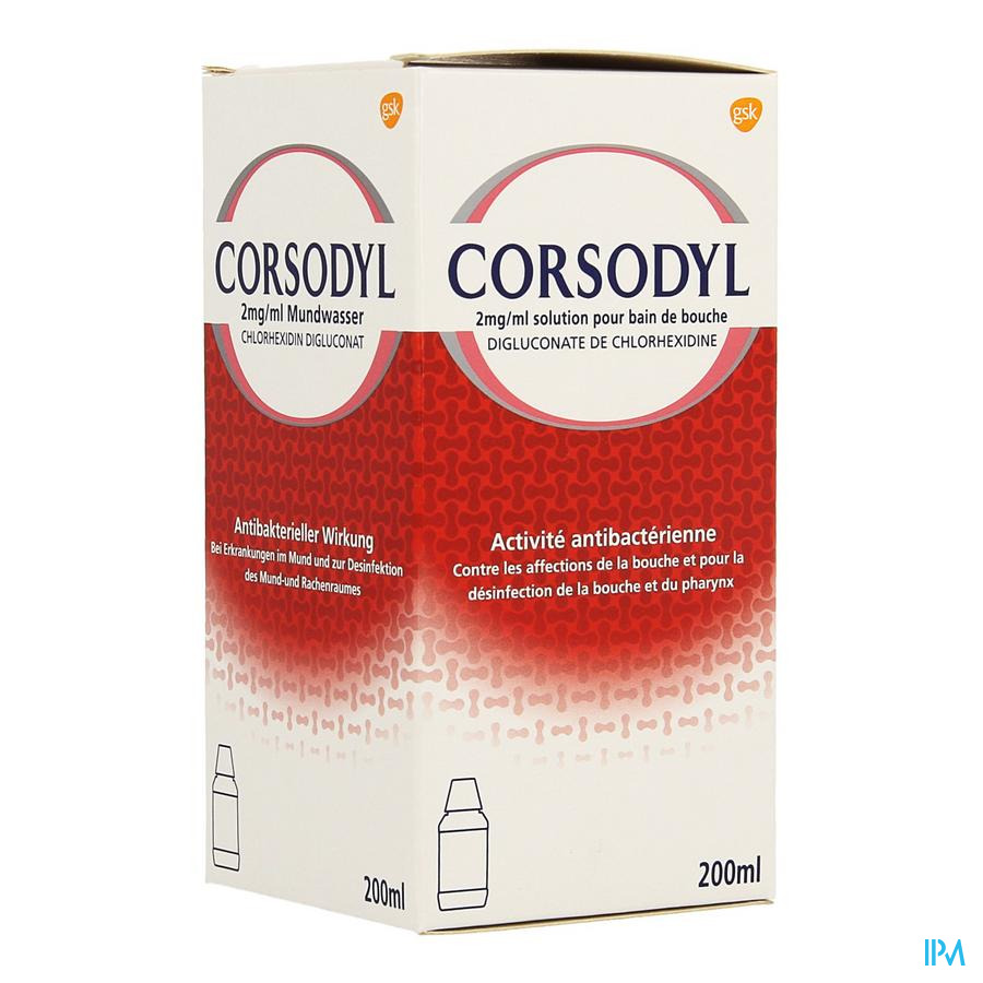 Corsodyl 2mg/ml Sol Bain Bouche 200ml