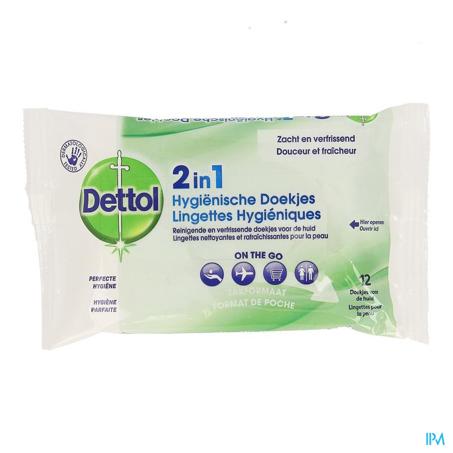 Dettol 2en1 Lingettes Hygieniques 12